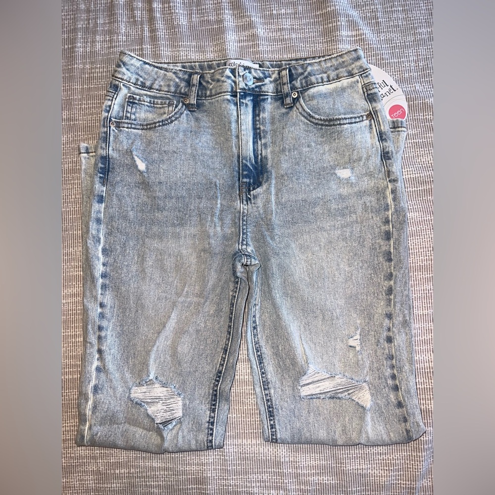 Colorful Planet Distressed Double Roll Mom Jeans‎ | Juniors Size 14 | NWT